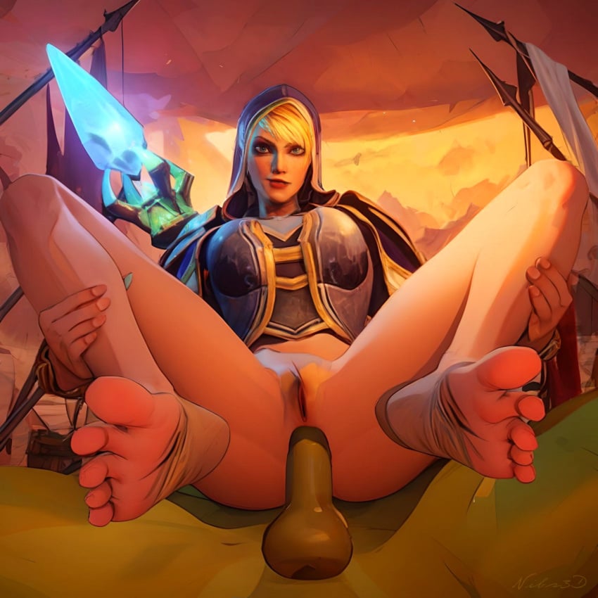 1boy 1girls anal anal_sex balls blizzard_entertainment bottomless female green_skin human human_(world_of_warcraft) interspecies jaina_proudmoore light-skinned_female light_skin male nibs3d orc orc_(warcraft) orc_male orced penis pussy soles spread_legs warcraft world_of_warcraft