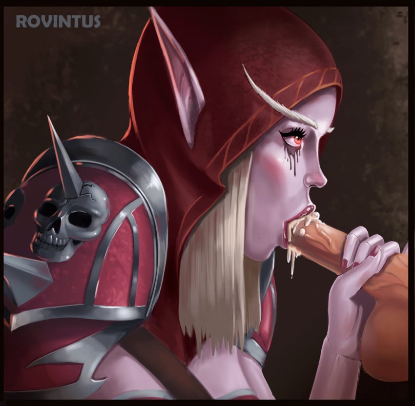 1boy 1girls blizzard_entertainment blonde_hair blowjob blue_skin cum cum_in_mouth fellatio forsaken handjob oral oral_sex rovintus swallowing swallowing_cum sylvanas_windrunner undead undead_(warcraft) warcraft world_of_warcraft