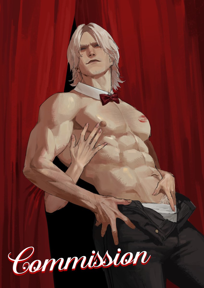 bara buff dante dante_(dmc:_devil_may_cry) devil_may_cry devil_may_cry_5 dilf facial_hair handsome handsome_man large_pectorals larger_male looking_at_viewer male_focus male_only manly mature_male muscular_male older_male pecs pectorals pubic_hair toned toned_male topless topless_male underwear white_hair