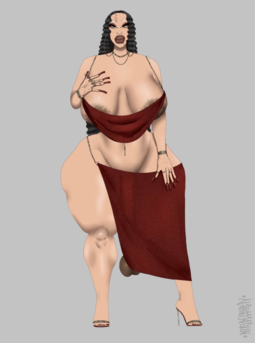 1futa big_breasts big_forehead big_lips black_balls black_cock black_dick black_testicles breasts clothed/nude curly_hair curvy curvy_futa curvy_futanari earrings eyelashes futa_only futanari hand_on_breast high_heels light_skin light_skinned_female lips maria_(nahajjagun) nahajjagun nails necklace penis_visible_through_body penis_visible_through_thighs saggy_balls tall tall_female thick_thighs thin_waist unretracted_foreskin wavy_hair