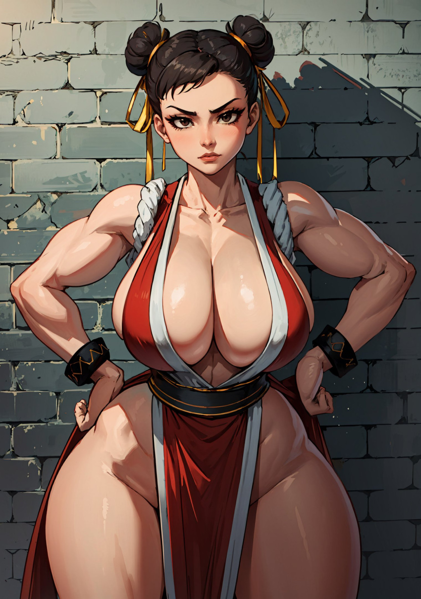 1girls ai_generated chun-li female female_only human looking_at_viewer mai_shiranui_(cosplay) makimass_ai solo street_fighter video_games