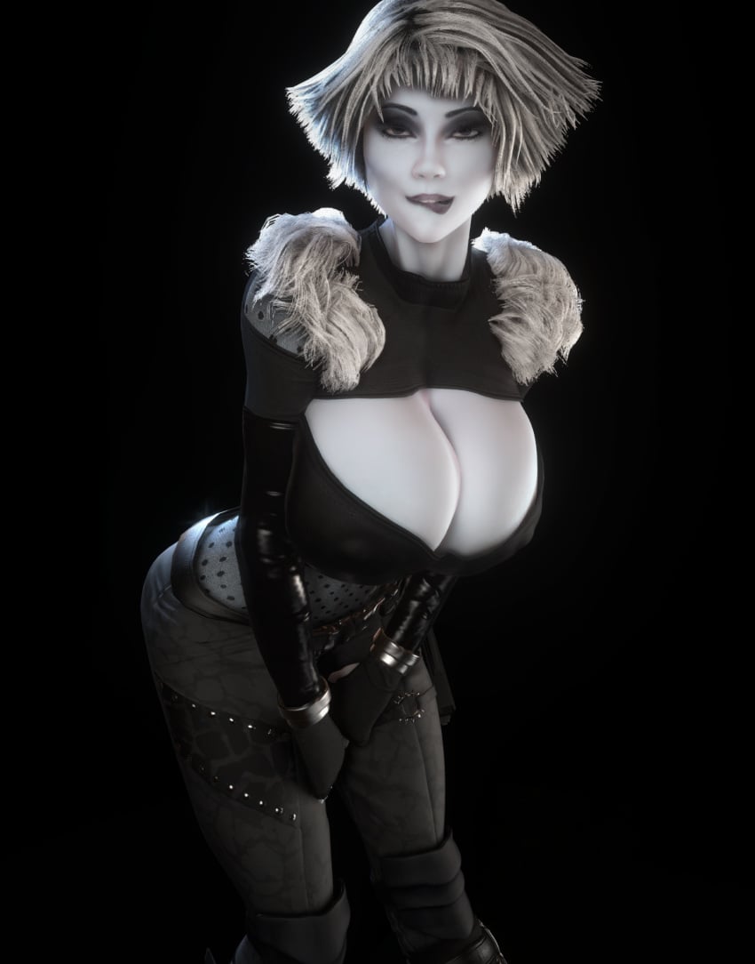 1girls 3d 3d_(artwork) alternate_breast_size biting_lip biting_own_lip boob_window breasts breasts_bigger_than_head chiana cleavage cleavage_cutout clothed clothed_female enormous_breasts farscape female female_only female_solo fingerless_gloves front_view gigantic_breasts gloves grey_skin hourglass_figure huge_breasts leaning_forward looking_at_viewer nipples nipples_visible_through_clothing pale-skinned_female pale_skin seductive_look silver_hair slim_waist solo solo_female thick_thighs thighs top_heavy top_heavy_breasts upper_body vaako white_hair wide_hips