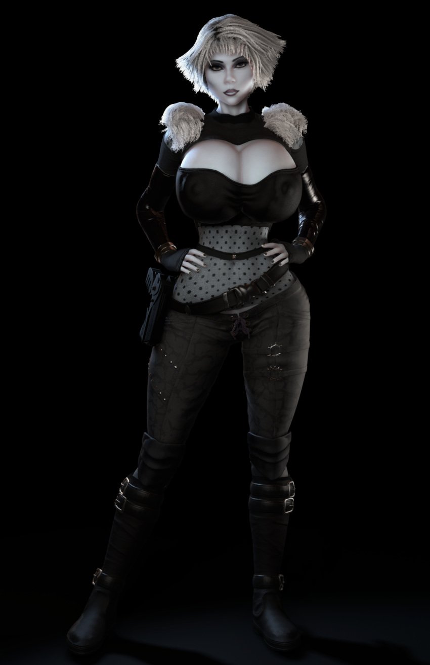 1girls 3d 3d_(artwork) alternate_breast_size boob_window breasts breasts_bigger_than_head chiana cleavage cleavage_cutout clothed clothed_female emotionless emotionless_female enormous_breasts farscape female female_only female_solo fingerless_gloves front_view gigantic_breasts gloves grey_skin hands_on_hips hands_on_own_hips hourglass_figure huge_breasts indifferent looking_at_viewer nipples nipples_visible_through_clothing pale-skinned_female pale_skin silver_hair slim_waist solo solo_female thick_thighs thighs tomboy top_heavy top_heavy_breasts upper_body vaako white_hair wide_hips