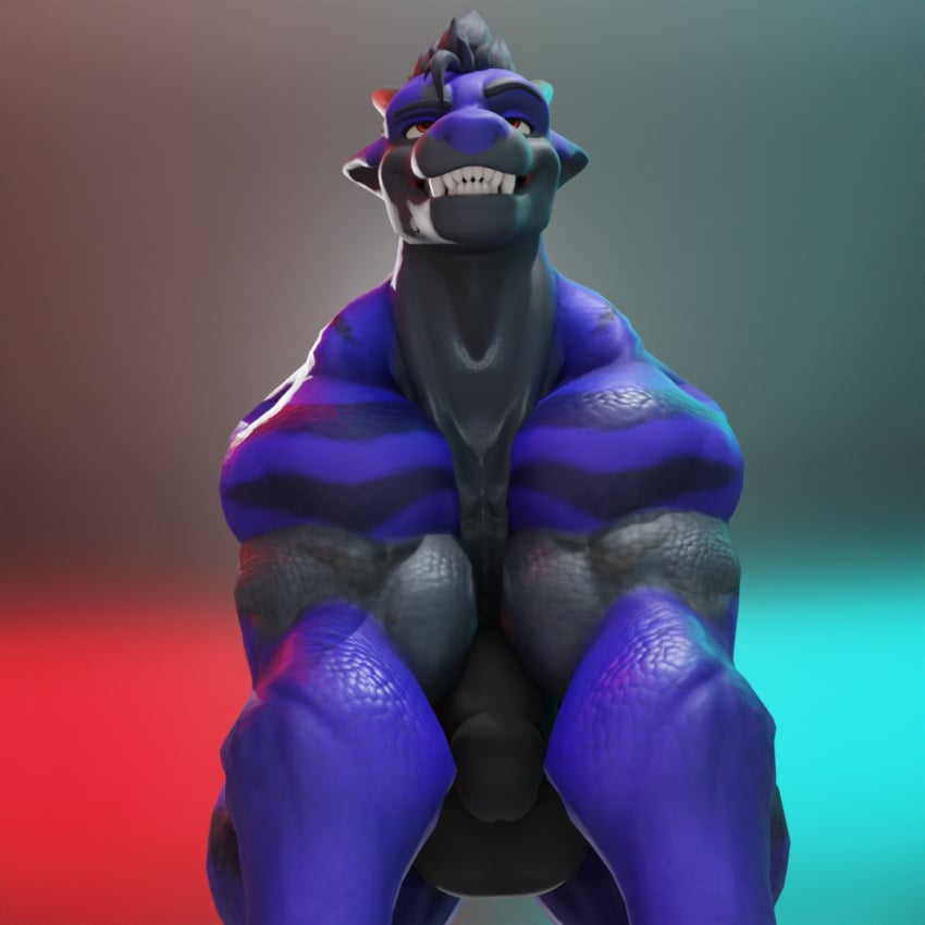 anthro big_penis black_penis dergdrister dragon drister_(dergdrister) genitals humanoid_genitalia humanoid_penis male mischievous_smile muscular muscular_male mythological_creature mythological_scalie mythology nude penis scalie simple_background solo