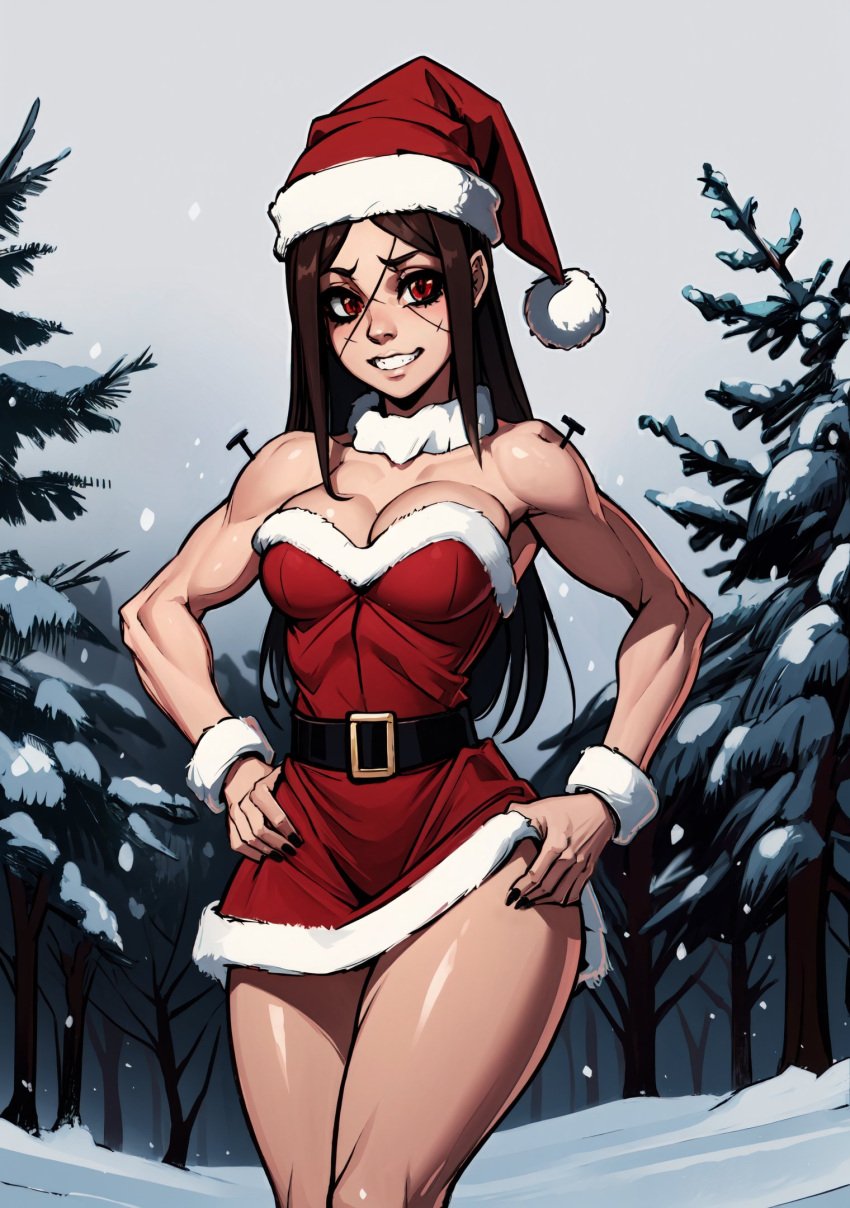 ai_generated carol_(skullgirls) christmas female looking_at_viewer makimass_ai painwheel skullgirls video_games