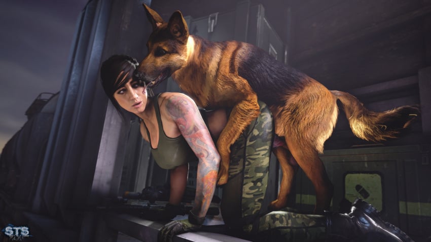 absurd_res ambiguous_penetration big_breasts bottomwear breasts call_of_duty camo camo_bottomwear camo_clothing camo_pants camo_print canid canine canis clothed clothing digital_media_(artwork) doggy_style domestic_dog duo female female_penetrated feral from_behind_position fur german_shepherd herding_dog hi_res human male male/female male_penetrating male_penetrating_female mammal mara_(cod) pants pastoral_dog pattern_bottomwear pattern_clothing pattern_pants penetration sex smile snippstheslammer snippstheslammer_(artist) tattoo tongue topwear zoophilia