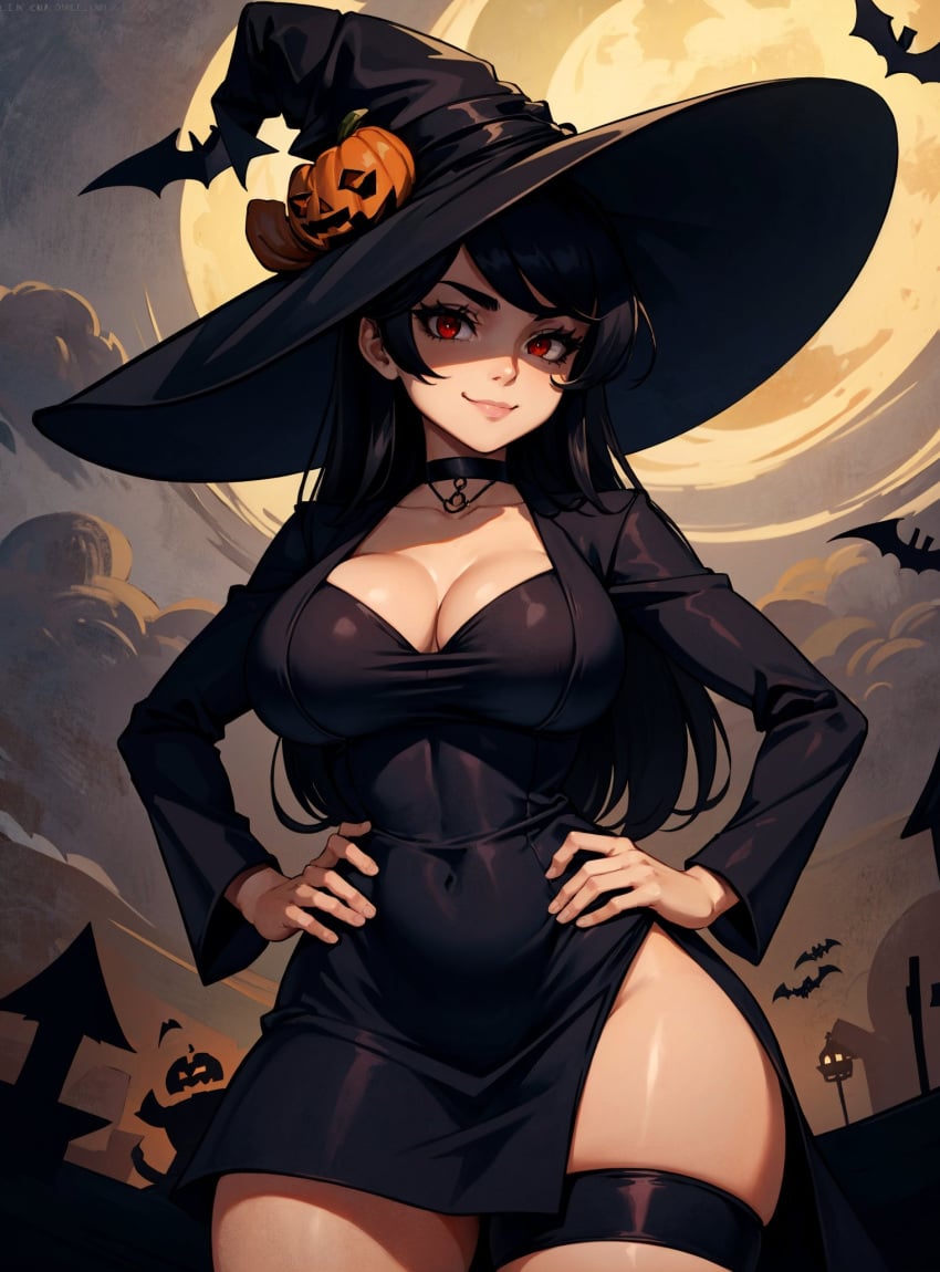 ai_generated female filia_(skullgirls) halloween looking_at_viewer makimass_ai skullgirls video_games