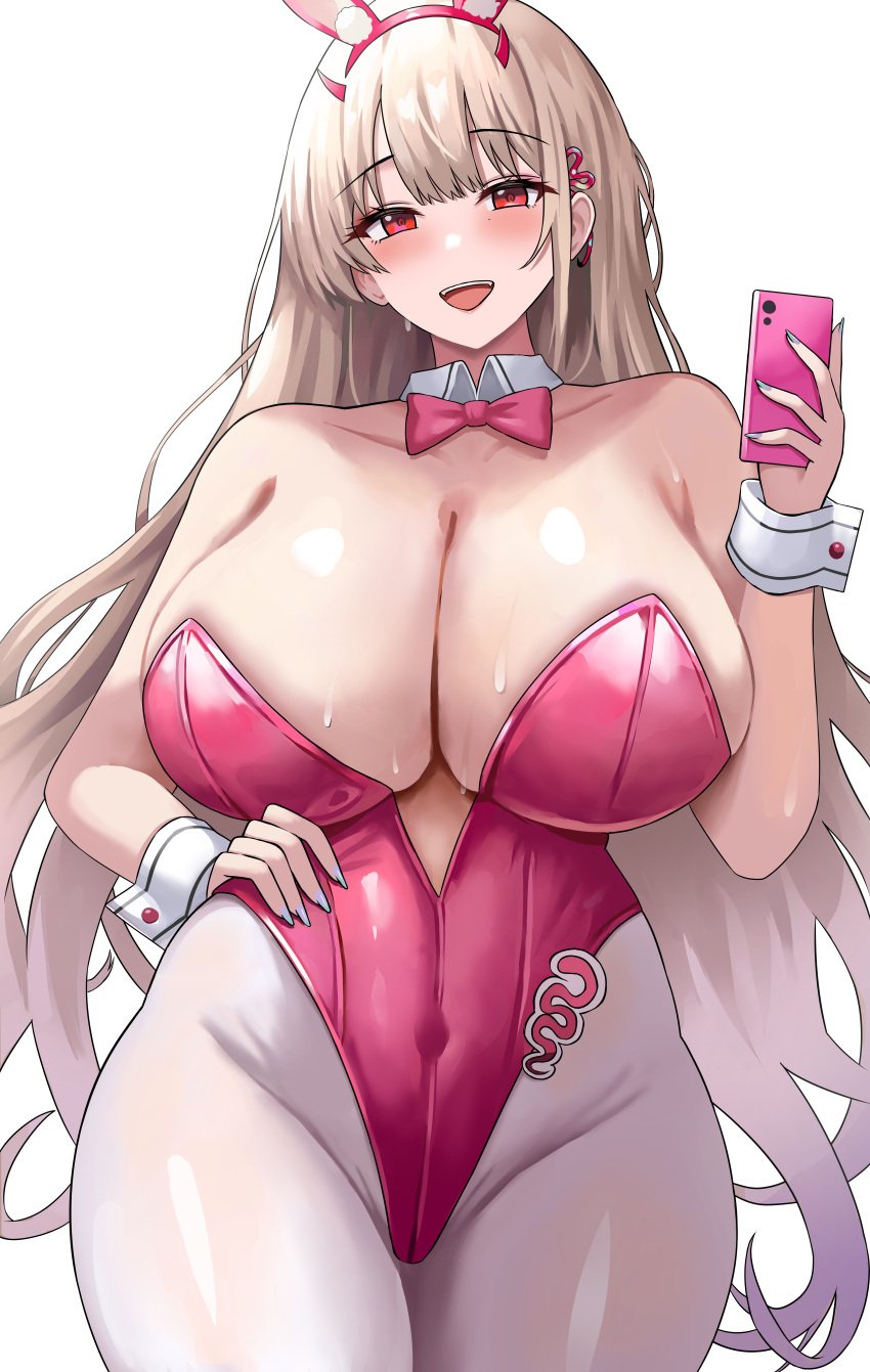 1girls blonde_hair breasts bunny_ears bunny_girl cleavage female goddess_of_victory:_nikke hi_res hips huge_breasts jasony light-skinned_female light_skin long_hair naughty_face rabbit_ears red_eyes simple_background thick_thighs thighs viper_(nikke) viper_(toxic_rabbit)_(nikke) wide_hips