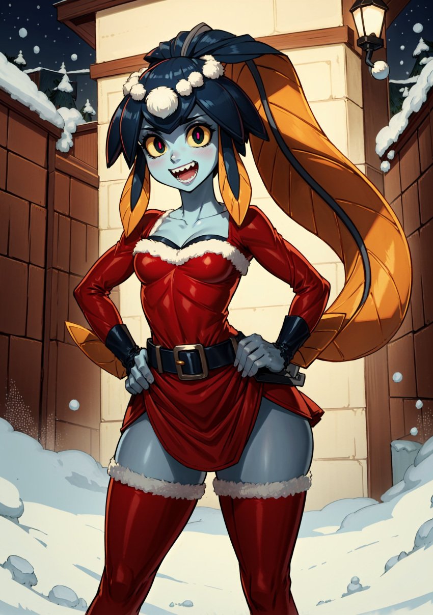 ai_generated christmas female looking_at_viewer makimass_ai minette_(skullgirls) skullgirls video_games