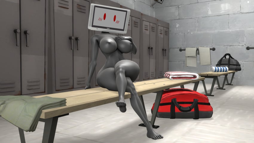 android artist_upload big_ass big_breasts blush busty changing_room red_eyes sfm tv_head