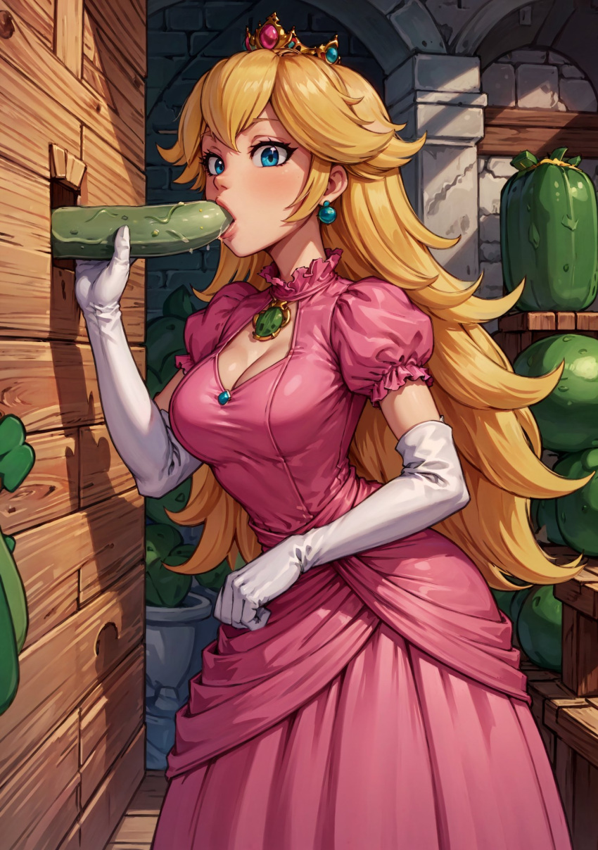 ai_generated blowjob female glory_hole green_skin looking_at_viewer makimass_ai mario_(series) princess_peach sucking sucking_penis sucking_tip video_games