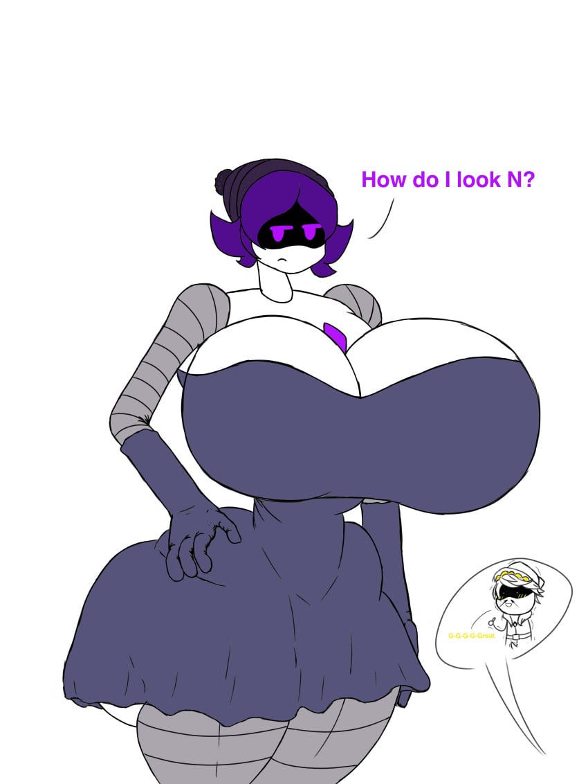 ass_bigger_than_head boob_window breasts_bigger_than_head clothed dress female huge_ass huge_breasts hyper_breasts murder_drones n_(murder_drones) no_bra robot robot_girl teasing underass uzi_(murder_drones) ytpoop2099