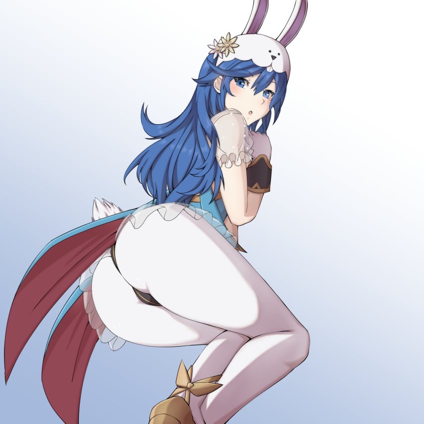 1girls alternate_costume ass ass_focus blue_eyes blue_hair bunny_ears bunny_girl bunny_tail bunnysuit fake_animal_ears female female_only fire_emblem fire_emblem_awakening fire_emblem_heroes fluffy_tail light-skinned_female light_skin looking_at_viewer looking_back lucina_(fire_emblem) lucina_(spring)_(fire_emblem) nintendo official_alternate_costume solo zerocgm