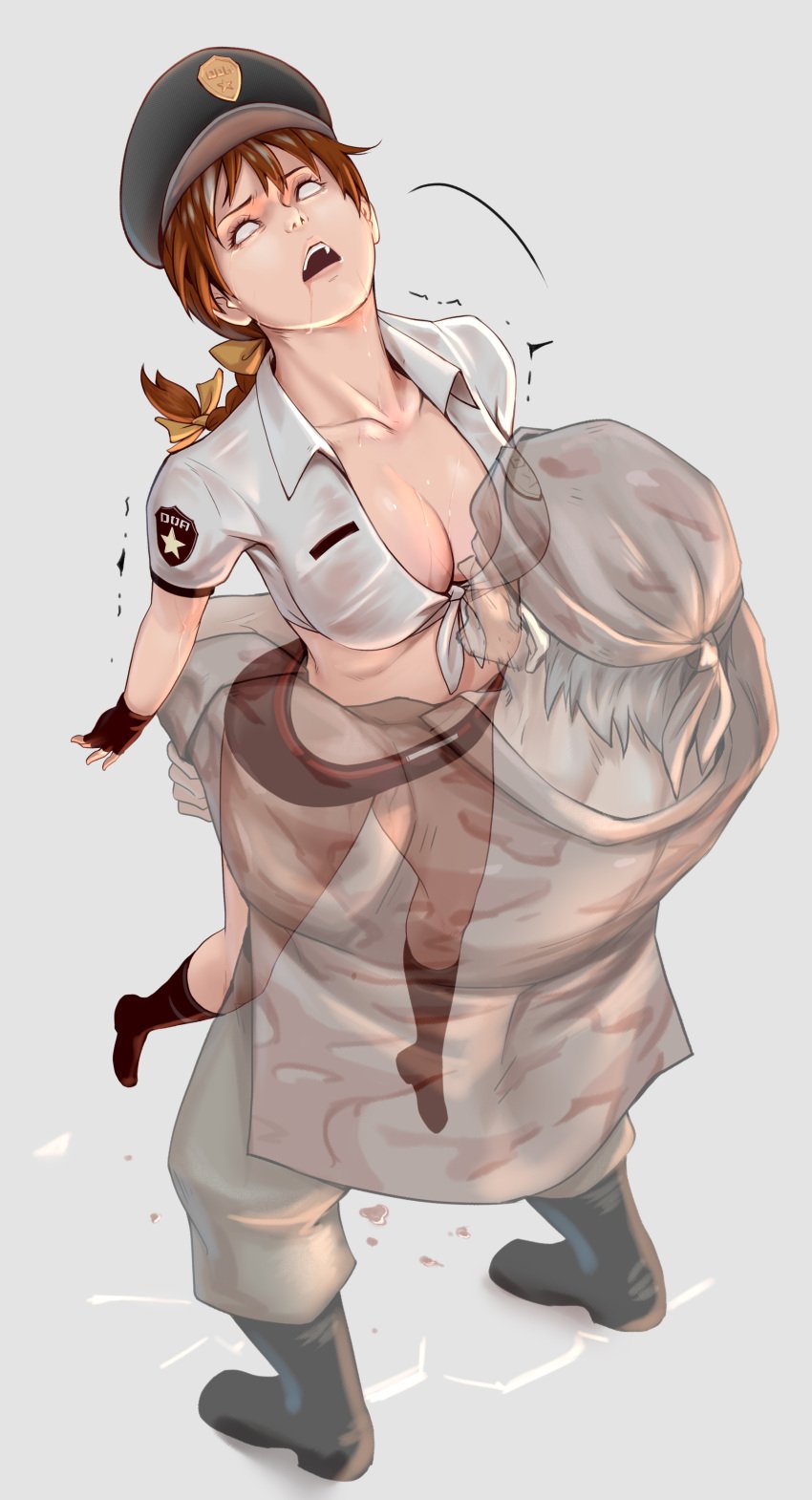 bearhug cling dead_or_alive kasumi_(doa) police_officer police_uniform policewoman ryona