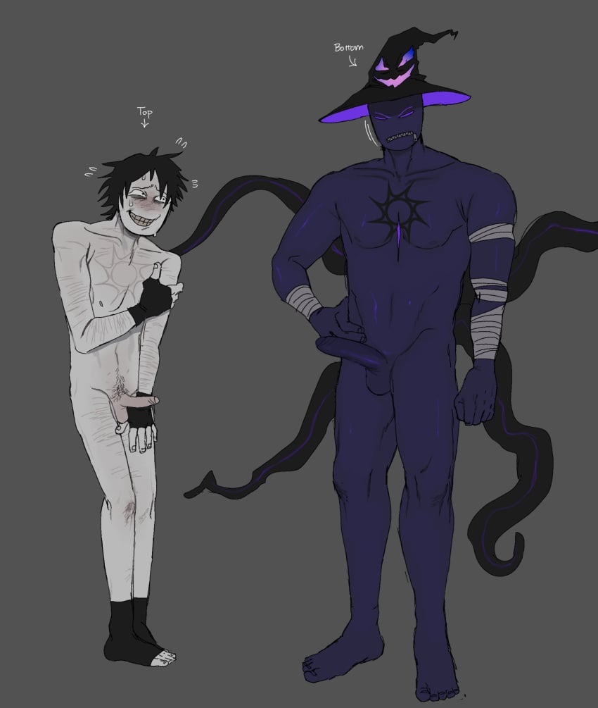 2boys azure_(forsaken) balls body_hair cuts cuts_on_arms cuts_on_thighs forsaken_(roblox) gay gay_male height_difference male male/male male_focus male_only no_penetration no_sex nude penis roblox roblox_game robloxian self_harm_scars self_upload size_difference smaller_top_and_beefy_bottom standing tentacle two_time waxxeddoghouse yaoi yellow_teeth