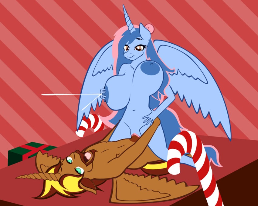 2016 ahe_gao alicorn anthro big_breasts bird_wings bouncing_breasts breasts christmas clitoris cowgirl_position equine fan_character female fibs holidays horn horse huge_breasts lactation looking_pleasured male mammal my_little_pony nude on_top penis pony prince_cosmic_light princess_sorraia pussy sex straight wings