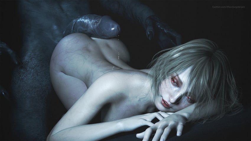 3d ashley_graham ashley_graham_(ella_freya) corrupted corruption dimples_of_venus female human infected male pale_skin penis_on_ass red_eyes regenerator_(resident_evil) resident_evil resident_evil_4 resident_evil_4_remake resting_penis thiccboysteven