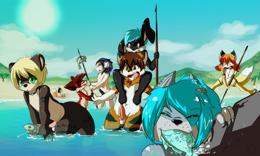 animal_genitalia animal_penis anthro balls beach black_fur black_penis blonde_hair blue_hair blush brown_eyes brown_fur brown_hair canine canine_penis closed_eyes detailed_background dragon eating erection fenni_isolde_(frozen_over) flaccid fox fur green_eyes hair harumi harumi_(harumi) j'hon_(jjnblade) kiddy_(todeskiddy) knot lagomorph lee_(ajdurai) male mammal melee_weapon mustelid nude on_shoulder open_mouth orange_fur orange_hair otter outside penis piercing polearm rabbit red_eyes sakura_(floofy) seaside sitting tattoo teeth tongue uncut vont_(maou) water weapon wet yellow_fur zephyr_panthur_(zephyrpanthur)