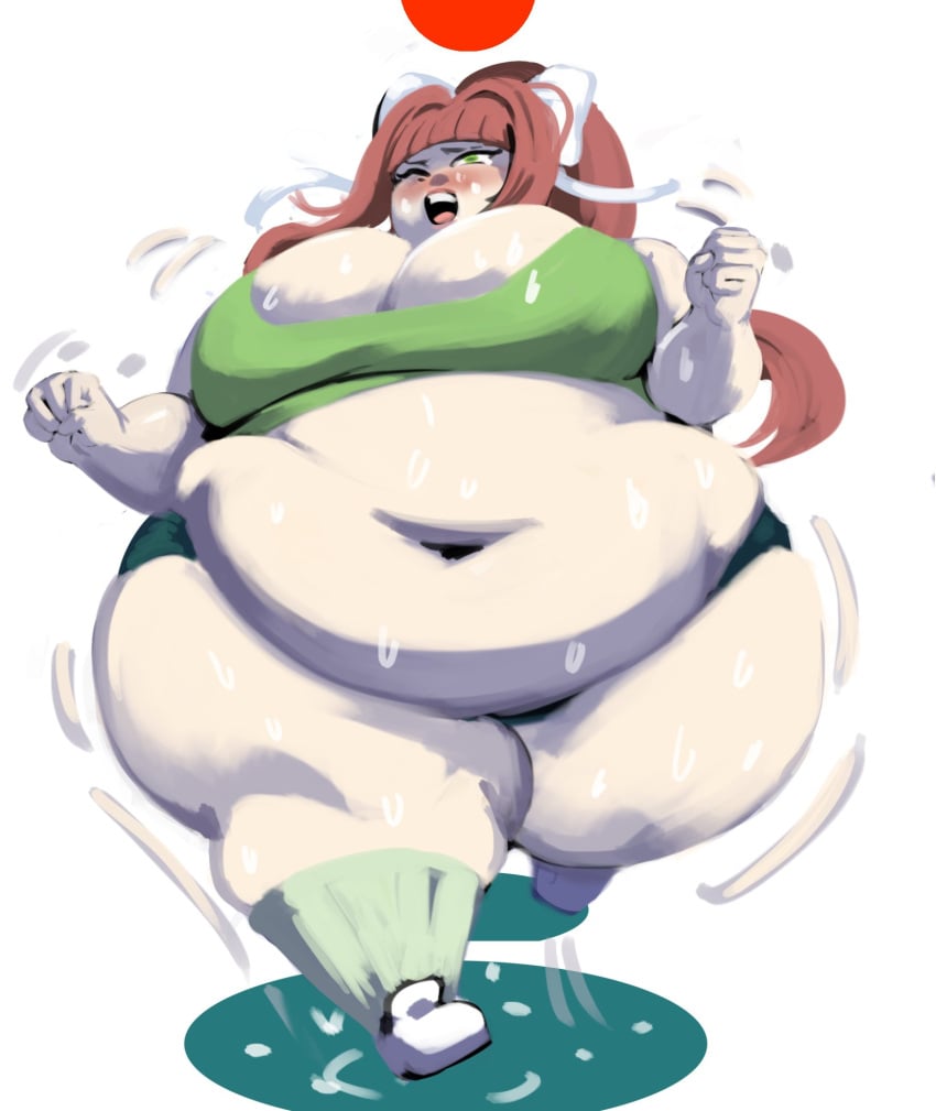 1girls 2024 bbw color doki_doki_literature_club fat fat_fetish green_eyes huge_belly huge_breasts huge_thighs jogging monika_(doki_doki_literature_club) morbidly_obese morbidly_obese_female motion_lines overweight overweight_female ponytail running sonier103 ssbbw sweat sweating tagme thick white_background