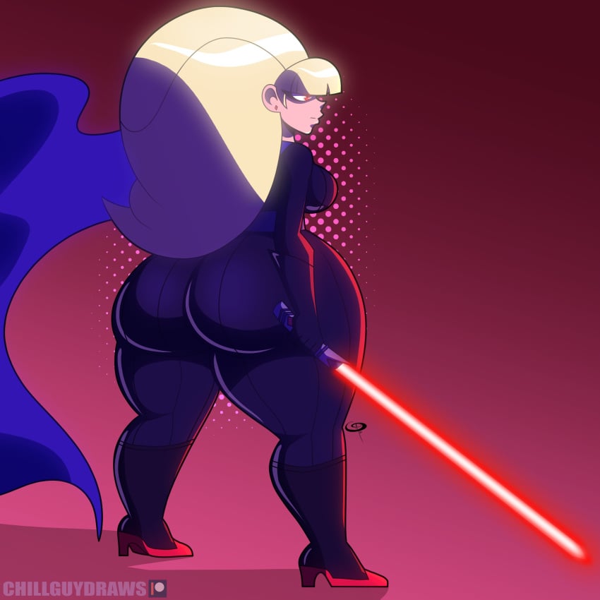 1girls ass ass_cleavage battle big_ass blonde blonde_female blonde_hair blonde_hair_female bodysuit boots bottom_heavy breasts bubble_butt butt_crack cape crossover_cosplay disney fat_ass female female_only frostbiteboi gloves gravity_falls high_heel_boots high_heels huge_ass knee_boots large_ass lightsaber long_hair massive_ass pacifica_northwest red_eyes revenge_of_the_5th sith star_wars thicc-verse thick_ass thick_thighs thunder_thighs tight_bodysuit tight_clothing wide_hips