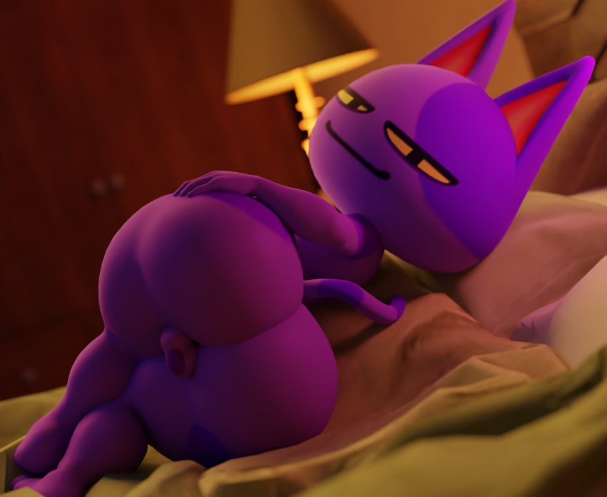 3d animal_crossing anthro ass_focus bed bed_sheet bedroom big_ass big_butt blender bob_(animal_crossing) bottom_heavy bubble_ass bubble_butt cat_ears cat_tail curvy curvy_figure feline femboy girly hand_on_ass juicy_butt large_ass large_butt laying_down laying_on_bed laying_on_side looking_at_camera looking_at_viewer looking_back mammal nintendo nude_male presenting presenting_ass presenting_hindquarters purple_fur purple_skin shortstack showing_ass small_balls small_penis smile smiling solo_focus spots spotted_fur uncle_aiden wide_hips yellow_eyes