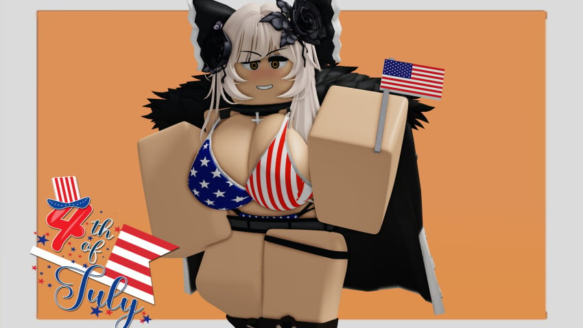 1girls 3d 4th_of_july american_flag_bikini artist_request big_breasts cleavage independence_day merica roblox robloxian source_request tagme