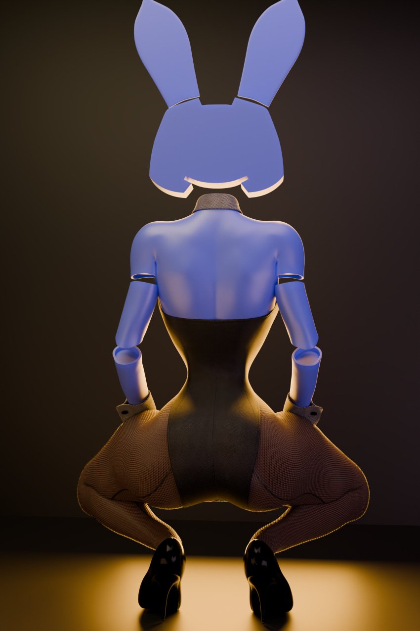 1girls 3d back_view blender blue_skin clyde_(discord) collar cuffs_(clothing) discord discord_(app) enigmaj female_focus female_only high_heels hourglass_figure leotard small_waist solo_female squatting stockings thick_thighs wide_hips