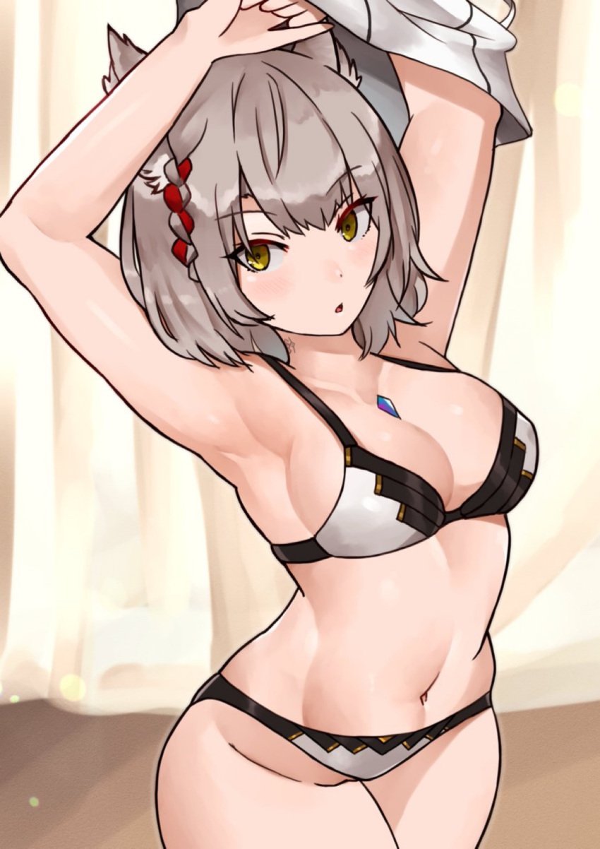 bra breasts cat_ears catgirl core_crystal female female_focus female_only golden_eyes hi_res lingerie looking_at_viewer mio_(xenoblade) oniisan02b panties short_hair silver_hair undressing white_hair xenoblade_(series) xenoblade_chronicles_3 yellow_eyes