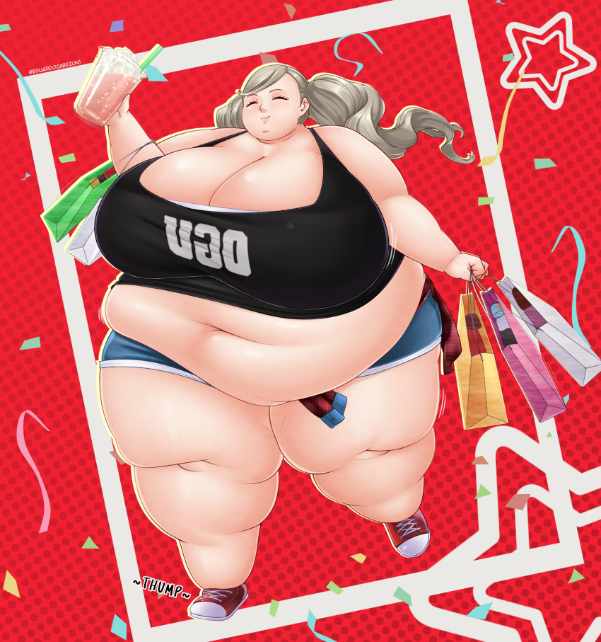 1girls 2023 ann_takamaki atlus bbw belly belly_overhang big_belly big_breasts blonde_hair breasts cleavage double_chin educabezon fat fat_arms fat_belly fat_female fat_fetish fat_rolls fat_thighs fat_woman gigantic_breasts huge_belly light-skinned_female light_skin long_hair morbidly_obese morbidly_obese_female obese obese_female overweight overweight_female persona persona_5 ssbbw thick_thighs thighs twintails weight_gain wide_hips