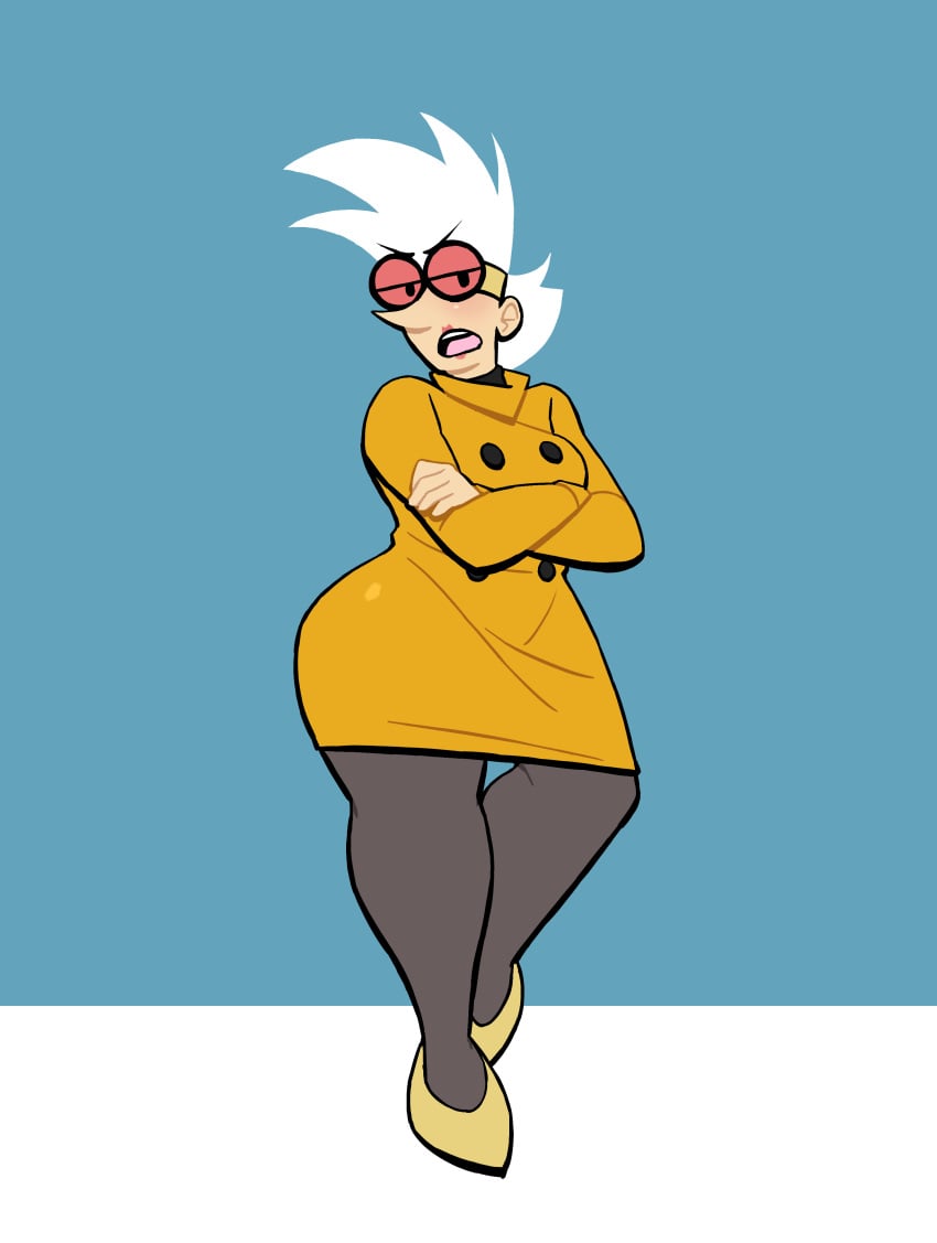 1girls arms_crossed ass big_ass clothing female female_only gilf glasses labcoat leggings legwear looking_at_viewer lovetopullmicke milf mother my_life_as_a_teenage_robot nora_wakeman solo thick_thighs white_hair wide_hips