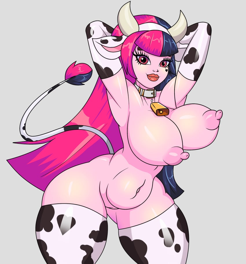 1girls ahe_gao areola areolae big_breasts bimbo bimbo_body bimbo_lip bimbo_lips bimbofication bimbofied black_hair chubby chubby_female cow_ears cow_girl cow_horns cow_print cowbell cowgirl_position draculaura draculaura_g3 e-girl egirl eyelashes fat_ass fat_butt female goth goth_girl gothic_lolita jose12mexico long_hair mattel monster_girl monster_high nipples pink_hair pregnant pregnant_belly pregnant_female solo solo_female vampire vampire_girl