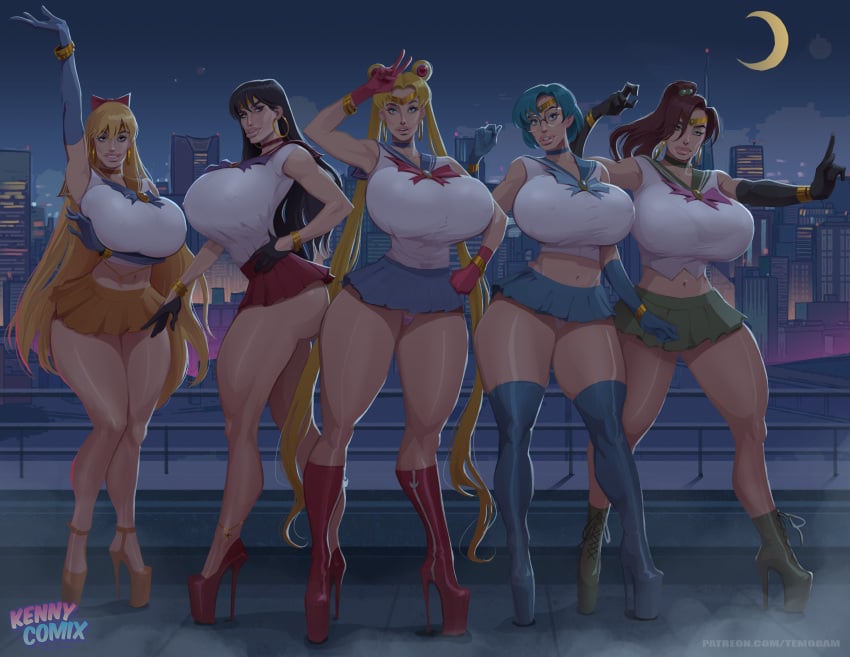 5girls absurd_res ami_mizuno big_ass bimbo bimbo_body bimbo_lips bishoujo_senshi_sailor_moon black_hair blonde_hair blue_hair bow breasts_bigger_than_head brown_hair clothing earrings female glasses gloves hi_res high_heel_boots high_heels huge_breasts kennycomix large_breasts long_hair makoto_kino mature_female minako_aino panties platform_heels ponytail pose rei_hino sailor_jupiter sailor_mars sailor_mercury sailor_moon sailor_uniform sailor_venus short_skirt skirt temogam twintails usagi_tsukino voluptuous