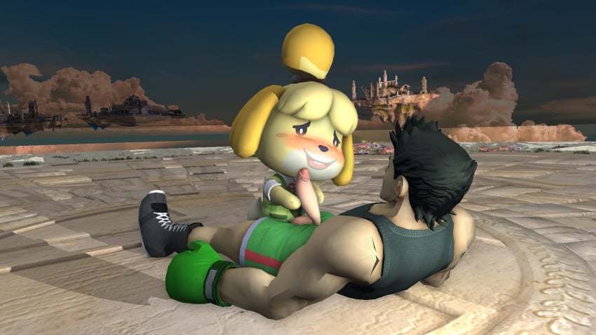 1boy 1girls 3d animal_crossing boxers boxing_gloves canine crossover furry furry_female horn horns isabelle_(animal_crossing) little_mac muscles muscular penis punch_out pussy sex super_smash_bros.