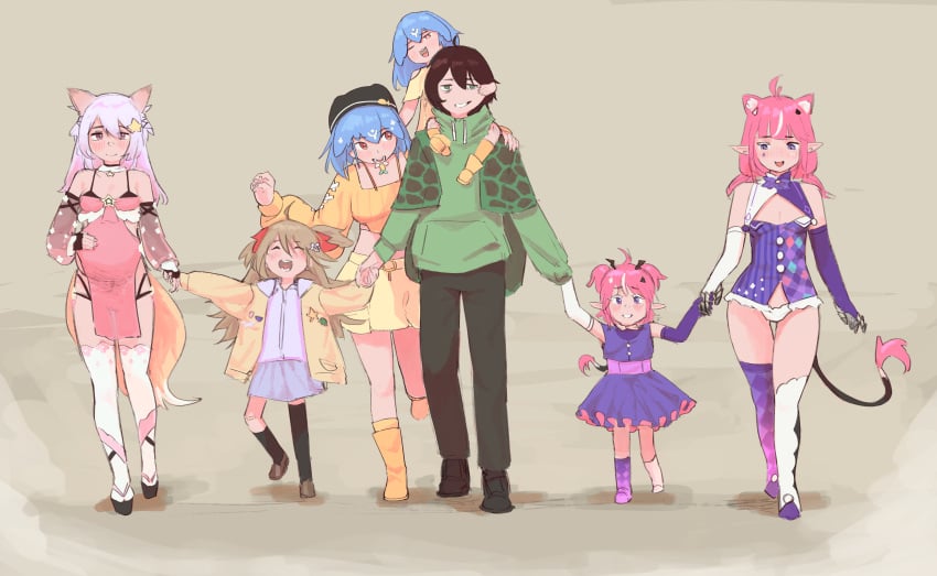 1boy 6+girls annytf bao_(vtuber) camila_(vtuber) couple cute father father_and_child female happy harem holding_hands indie_virtual_youtuber male married_couple milf mother mother_and_child multiple_girls neuro-sama no_sex otjareniy parent_and_child pregnant sfw smiling vedal987 virtual_youtuber vtuber wholesome