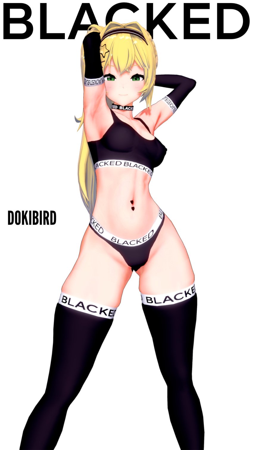 3d abused_paragon_(artist) blacked blacked_clothing blonde_hair crop_top dokibird female female_only indie_virtual_youtuber koikatsu magazine_cover midriff nipple_bulge pokies solo solo_female tagme thighhighs thighs virtual_youtuber vtuber