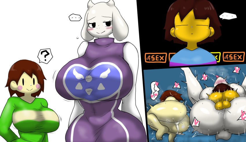 1boy 2024 2_horns 2girls absurd_res anthro anthro_penetrated ass balls big_balls big_breasts big_butt blush bodily_fluids boss_monster_(undertale) bovid breasts brown_hair bubble_butt caprine chara chara_(undertale) clothing curvy_figure deltarune_(symbol) digital_drawing_(artwork) digital_media_(artwork) ellipsis enigi09 eyelashes female female_on_human female_penetrated fluffy fluffy_tail frisk frisk_(undertale) from_front_position fur genitals goat group hair heart_symbol hi_res horn hourglass_figure huge_breasts huge_butt human human_on_anthro human_penetrating human_penetrating_anthro human_penetrating_female interspecies light-skinned_male light_body light_skin long_ears long_sleeve_shirt lying male male/female male_on_anthro male_penetrating male_penetrating_anthro male_penetrating_female mammal mating_press mature_anthro mature_female motion_lines on_back on_side penetration question_mark robe sex short_hair short_tail simple_background small_waist sweat sweatdrop tail tan_body tan_skin thick_thighs toriel trio undertale undertale_(series) vaginal_penetration voluptuous white_body white_fur wide_hips