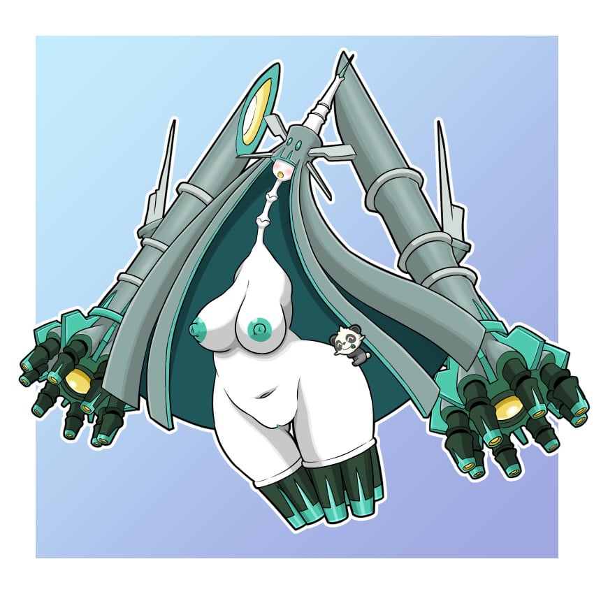 1:1 ambiguous_gender anthro areola big_breasts black_body black_fur blue_background blush blush_lines breasts celesteela closed_eyes disembodied_hand duo female floating_hands fur generation_6_pokemon generation_7_pokemon genitals green_areola green_hair green_nipples hair hair_over_eyes hi_res hip_grab huge_breasts humanoid larger_female long_hair long_neck nazca_(artist) nintendo nipples nude open_mouth pancham pokemon pokemon_(species) pussy simple_background size_difference smile thick_thighs thin_neck ultra_beast white_background white_body white_fur wide_hips