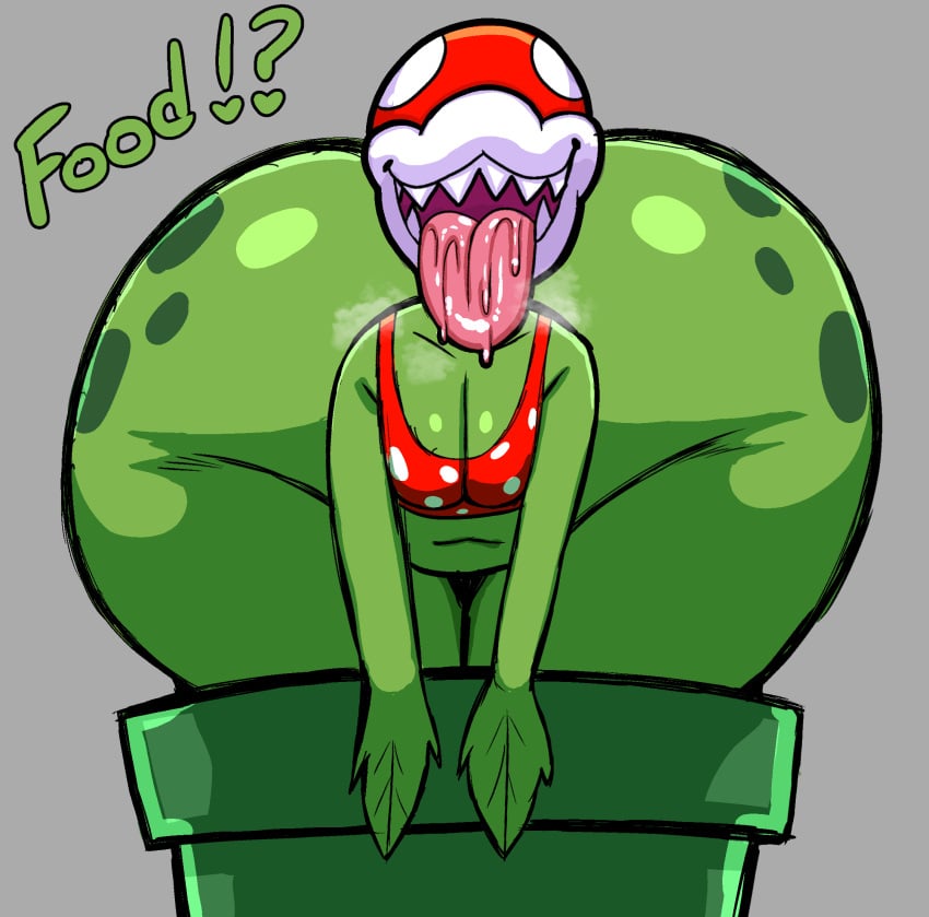 1boy ass big_ass bubble_butt crop_top dat_ass dialogue dumptruck_ass fat_ass femboy front_view grey_background huge_ass inuzu large_ass male male_only mario_(series) open_mouth piranha_plant plant plantie png saliva simple_background solo text thick_ass tongue tongue_out warp_pipe