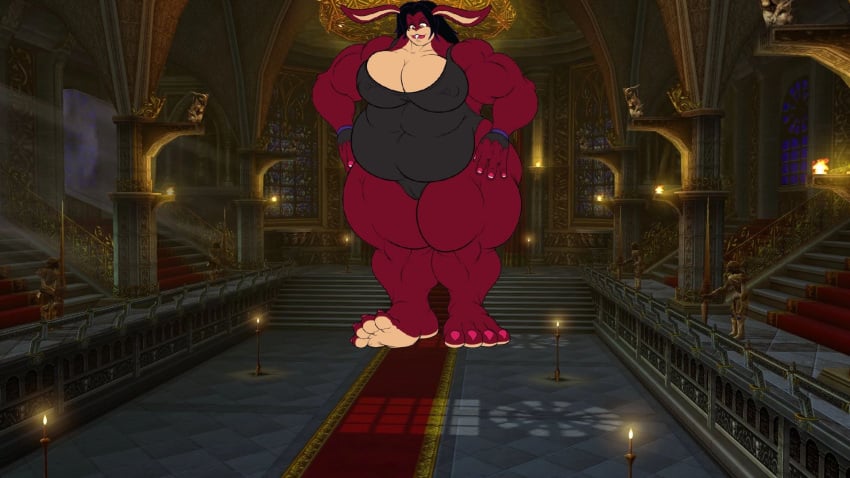 50percentgrey amazon big_breasts black_hair brunhilde bunny_ears bunny_girl bunny_tail fat feet furaffinity furaffinity_username german giantess macro muscular muscular_anthro muscular_female photoshop red_eyes sb127 throne wrestling_outfit