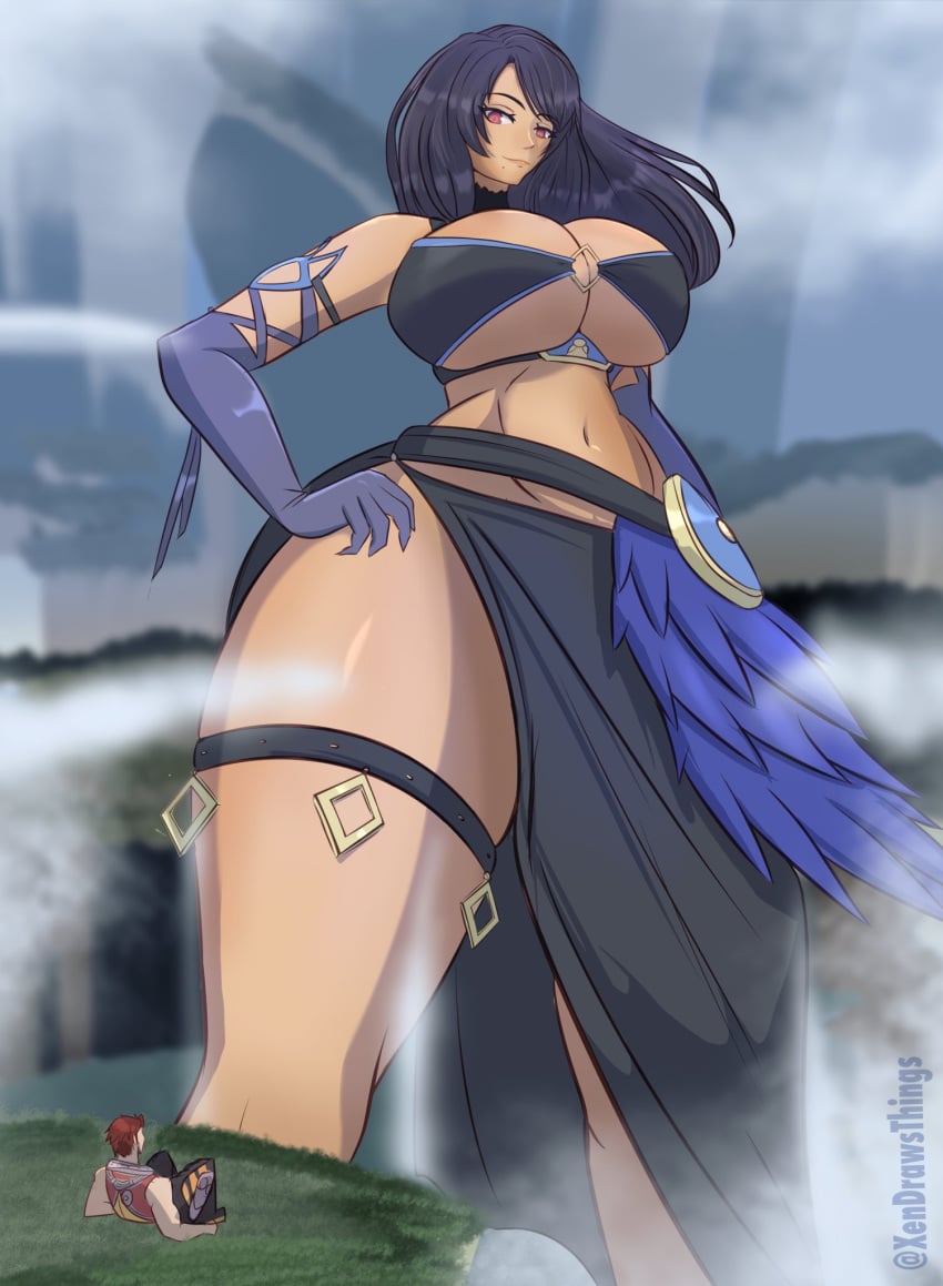 armwear black_hair breast_ breasts_bigger_than_head brown_eyes giantess reyn_(xenoblade) sharla_(xenoblade) tagme xendrawsseggs xendrawsthings xenoblade_(series) xenoblade_chronicles