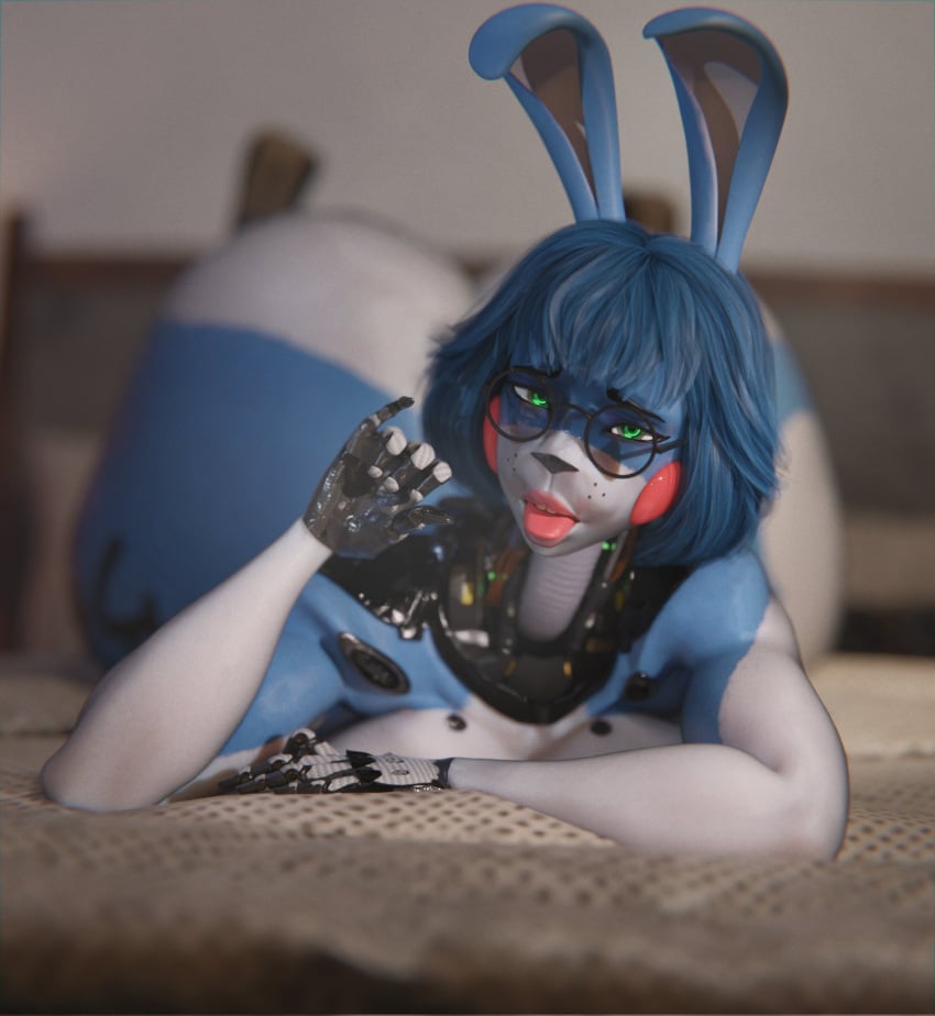 1girls animatronic ass_bigger_than_head ass_focus bed bedroom big_ass big_breasts big_butt blue_body blurred_background blurry blurry_background bonnie_(fnaf) bunny_ears five_nights_at_freddy's five_nights_at_freddy's_2 glasses huge_ass huge_butt machine red_bow robot scottgames solo sunr4y sunr4y_w0rksh0p toy_bonnie_(fnaf) wide_hips