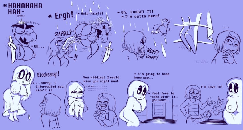 anthro blooksanap blush breasts coughing doll english_text erection female frisk frisky_(under(her)tail) ghost human knife lactation long_tongue mad_dummy male mammal monster napstablook neck_bulge penis rule_63 saliva spirit tears text thewill tongue under(her)tail undertale undertale_fanfiction video_games water