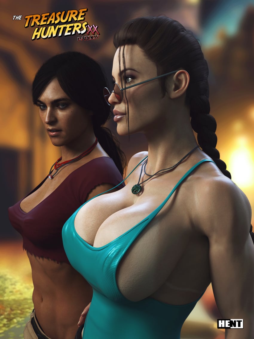 3d breasts chloe_frazer cleavage female hent92 lara_croft large_breasts tomb_raider uncharted