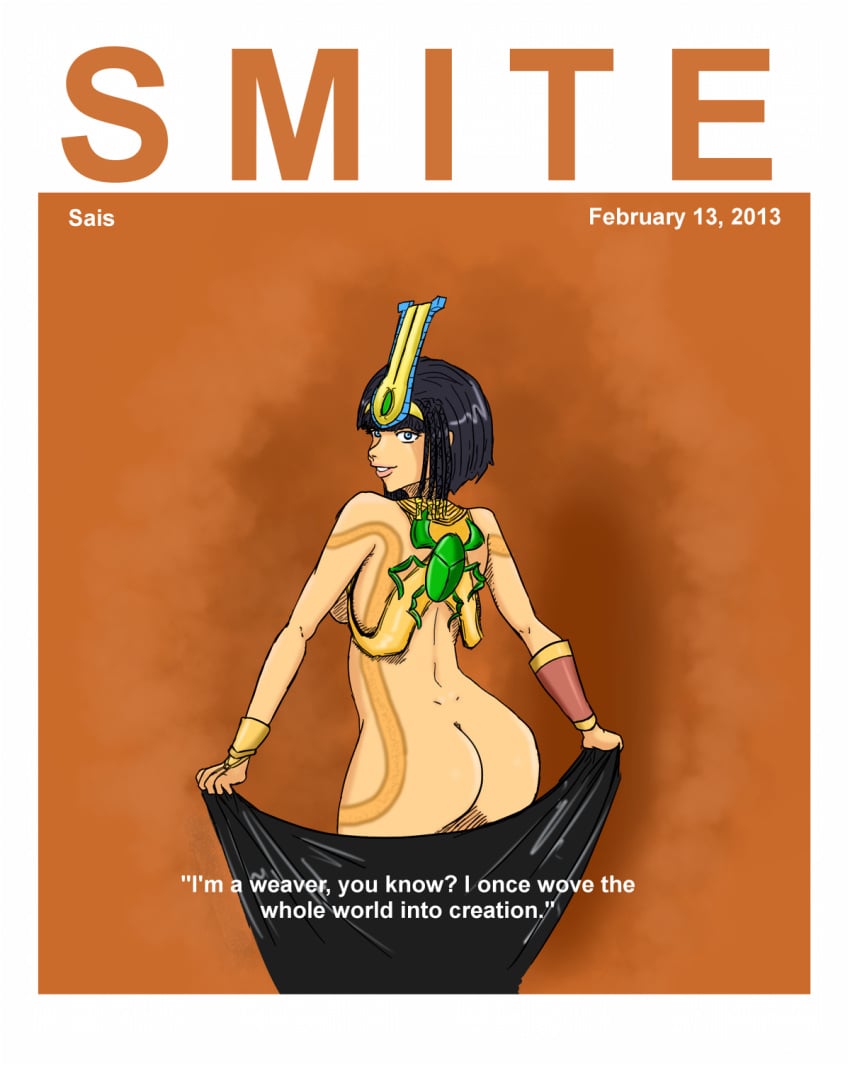 1girls ashur big_ass black_hair bob_cut break_the_internet egyptian egyptian_mythology goddess hi-rez_studios middle_eastern_mythology mythology neith_(smite) nude pinup presenting smite solo