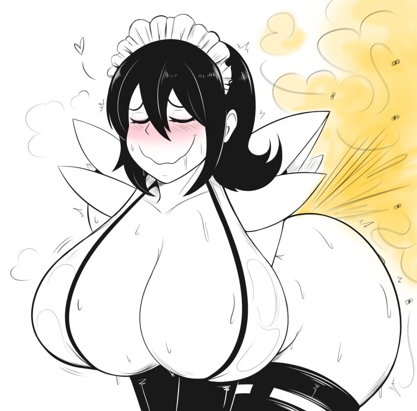 1girls aroused ass big_ass big_breasts black_and_white blush blushing dat_ass drooling fart fart_cloud fat_ass female female_only flies flies_for_smell gassytank gastank huge_ass huge_breasts iroha looking_pleasured maid_headdress maid_outfit samurai_shodown simple_background snk sweat sweatdrop sweating sweaty thick_thighs trembling