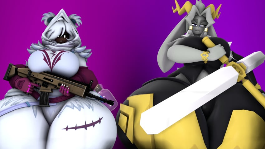 2girls big_ass big_breasts bottom_heavy breasts bubble_butt female fortnite furry huge_ass huge_breasts hyper_ass hyper_hips nilfkana nonarycubed pseudoregalia raven_team_leader sybil_(pseudoregalia) thick_thighs wide_hips