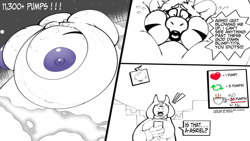 air_inflation asriel_dreemurr ass_expansion balloon_inflation belly_expansion breast_expansion cheeks_inflation comic dialogue donation_drive female floating hyper_ass hyper_belly hyper_breasts inflation kg88 lower_lip sunken_head sunken_limbs tagme thick_lips thick_lower_lip toriel undertale