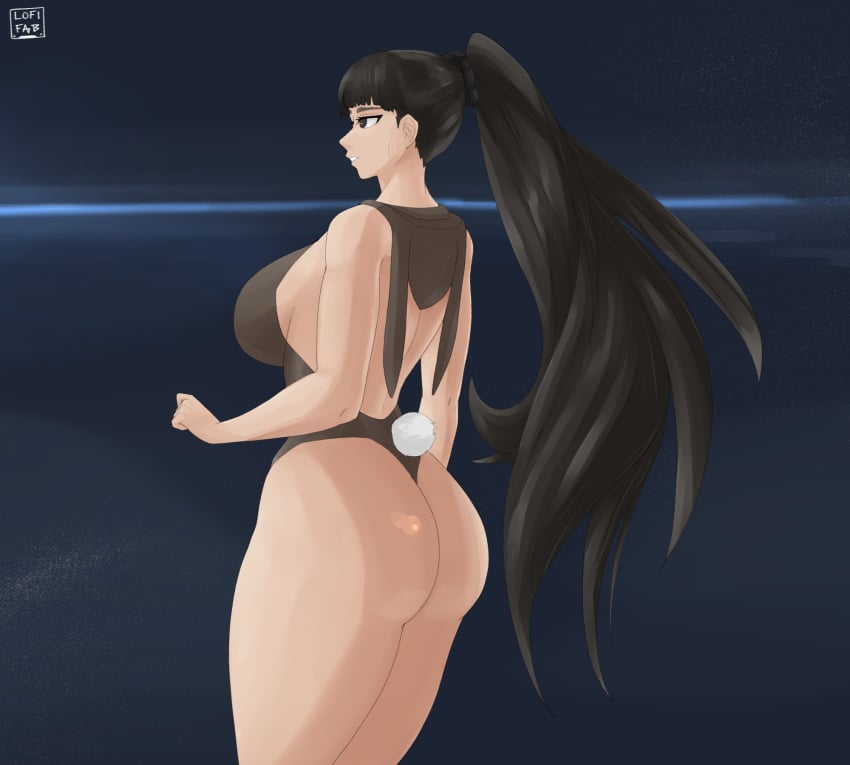 asian_female ass ass_focus black_hair breasts bunny_tail bunnysuit child_bearing_hips cleavage curvy eve_(stellar_blade) female highleg_leotard hood_down hourglass_figure huge_ass large_breasts leotard lofifab meaty_thighs perfect_body sideboob solo_female stellar_blade thick_thighs thighs very_long_hair wedgie wide_hips wide_thighs