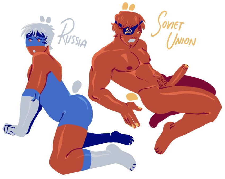 2boys animal_ears big_ass big_penis chubby_male countryhumans kingofkinks male_only muscular_male nude pinup pubic_hair russia_(countryhumans) soviet_union_(countryhumans)