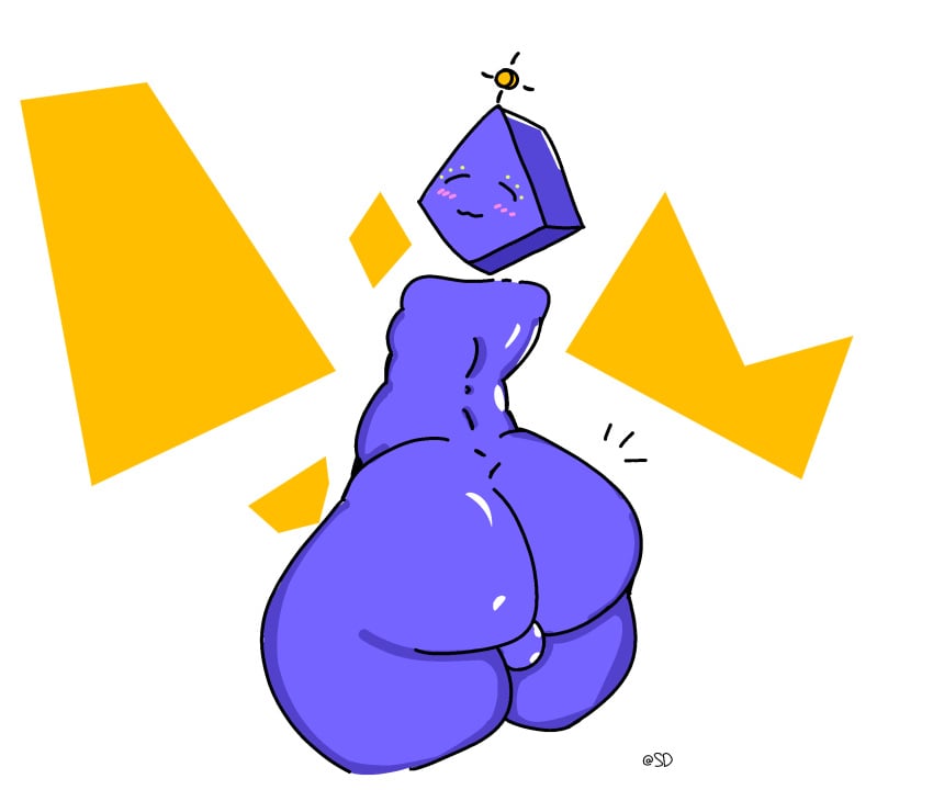 anthro armless backsack big_ass blue_body bottom_heavy floating_head looking_back_at_viewer shiny_ass smiling spaciousdawg thick_thighs wide_hips